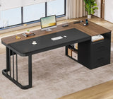 Walnut Executive Desk With Power Outlet Drawers Lateral File Cabinet Adjustable