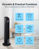Oscillating Tower Fan with Remote, 30' Black Standing Floor Fan for Bedroom