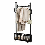 Clothes Rail Movable Clothes Hanging Coat Rack with Storage Basket