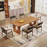 Modern Rectangular Dining Table, Wood Pedestal Base For 6-8 People