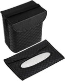 Black Quilted PU Leather Car Trash Bin With Integrated Tissue Dispenser, Leakproof Mini Garbage Holder Featuring Adjustable