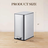 2.6 Gallon (10 L) Trash Can, Stainless Steel Kitchen Garbage Can, Recycling or Waste Bin, Soft