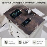 Set of 2 Armhouse Nightstands, 3 Drawer End Table with Charging Station