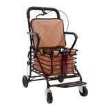 Foldable Shopping Cart with Seat, Rolling Walker with Brakes for Senior, Foldable Shopping Cart