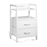 Industrial  Nightstand with Built-in Charging Station, 2 Drawers & LED Lights