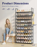 Shoe Rack for Closet - 10-Tier Shoe Organizer with Hook Rack for Entryway
