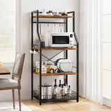 Kitchen Bakers Rack, Microwave Oven Stand with Large Wire Basket, 4-Tier Kitchen Utility Storage Shelf