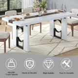 71 Large Marble-Color Rectangular Dining Table for 6-8, Elegant White Marble Top for Home