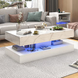 Modern Stylish Coffee Table w/ LED lights, Double-Layer Design for Living Room