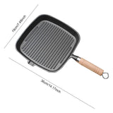 Cast Iron Skillet Steak Pan with Wooden Handle Uncoated Non-stick Frying Pan