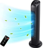 Oscillating Tower Fan with Remote, 30' Black Standing Floor Fan for Bedroom