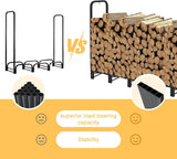 12FT Firewood Rack Outdoor Heavy Duty with Cover for Log Storage, Black