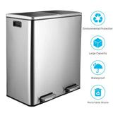 Brushed Stainless Steel 60L/16Gallon Rectangular Hands-Free Dual Compartment Recycling Kitchen Step Trash Can