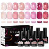 8pcs Nude Jelly Gel Nail Polish Set With Box Translucent Color Semi Permanent Soak Off UV LED Gel
