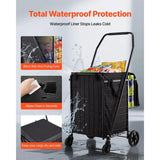 Shopping Cart, Folding Grocery Utility Cart with Dual Baskets, Waterproof Liner amp Wheels