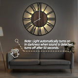 Silent Non Ticking,Rustic Modern Big Wood Clock w. Night Light for Living Roo