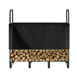 4 FT Outdoor Firewood Rack with Waterproof Cover 1/4 Cord Wood Storage Metal