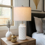 White Modern Ceramic Bedside Lamp Set of 2 for Bedroom Decor