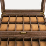 Double-Layer Wood Grain 24-Watch Box Mens Jewelry Holder W/ Drawer