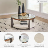 Contemporary Round Glass Coffee Table in Gray, Brown, and Gold Finish