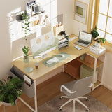 40 Inch L Shaped Small Computer Desk with Builtin Power Outlets and Reversible Shelves