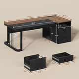 Walnut Executive Desk With Power Outlet Drawers Lateral File Cabinet Adjustable