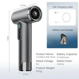 Cordless Rechargeable Hair Dryer for Travel, Camping, RV 15000mAh Battery, USB Portable, 3 Adjustable