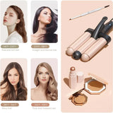 3 Barrel Curling Iron Wand 1.25 Inch Ceramic Tourmaline Triple Barrels Temperature Adjustable Portable