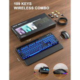 Backlit Typewriter Keyboard and Mouse Set with Magnetic Wrist Rest and Phone Holder