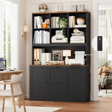 72-Inch Tall Bookcase with Power Outlet, Printer Stand, Hanging File Cabinet