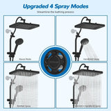 13'' High Pressure Rainfall Shower Head Combo, 5 Spray Modes, 10 Mode Handheld, All Metal 4-Way Diverter Arm