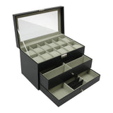 3 Tier Watch & Jewelry Box w/ 12 Watch Slots Tip Tier and 2 Pull -Out Drawers