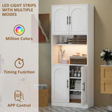 Kitchen Pantry Cabinet with RGB Light, Tall Kitchen Hutch Bar Cabinet with Microwave Stand