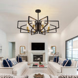Modern 8-Light Geometric Chandelier Adjustable Height Metal Pendant Light with Black