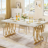 Dining Table, 63" Large Kitchen Table for 4-6 People, Unique Rectangular Dinner Table