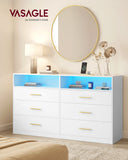 VASAGLE Custos Collection-Dresser for Bedroom w/ LED Lights&Power Strip