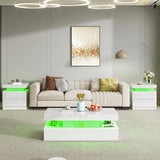 High Gloss 3 Pieces Living Room Table Set, Modern LED Coffee Table Sets
