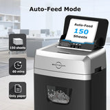 150-Sheet Autofeed Paper Shredder Heavy Duty, 60 Mins Micro-Cut, 6 Gal Bin