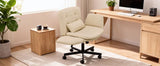 TCGBKAF Beige Criss Cross Chair with Adjustable Arms PU Leather Swivel Vanity Chair with Side Pockets Ergonomic Cross Legged Office Chair with Wheels Adjustable Height Computer Desk Chair