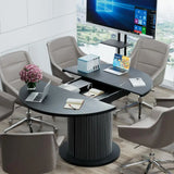 Adjustable 43.3-59 Inch Round Conference Table for 4-6 People, Modern Design with Wooden