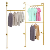Gold 3-Tier Clothing Rack Wall Mounted Industrial Pipe Garment Rack Heavy Duty Metal Garment Frame