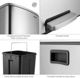 Brushed Stainless Steel 60L/16Gallon Rectangular Hands-Free Dual Compartment Recycling Kitchen Step Trash Can