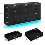 12 Drawer Dresser for Bedroom, 63'with Power Outlets & LED Lights