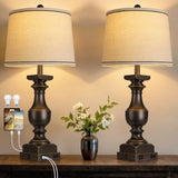 28'' Farmhouse Set of 2, Table Lamps for Nightstand with Linen Shades