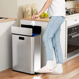 56L/14.8Gal Step-On Kitchen Trash Can with Butterfly Lid,Dual Compartments Garbage Can