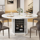White Marble-Look Round Dining Table with Storage for 4-6, Modern Kitchen Table