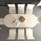 Oval Travertine-Inspired Dining Table for 4-8, Wooden Base, Suitable for Family