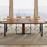 10-Person Industrial Style Metal Conference Table with Power Outlets and Cable