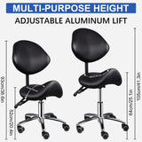 Ergonomic Rolling Saddle Chair Height Adjustable with Wheels and Backrest, Professional Salon
