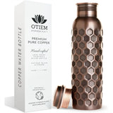 100% Copper Water Bottle 34 Oz Antique Black - Leak-Proof, Temperature Retention